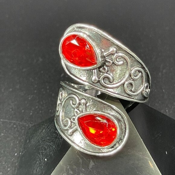 Boho and Bling Faux Gemstone Adjustable Statement Spoon Ring (Red) #1345 - Picture 1 of 16